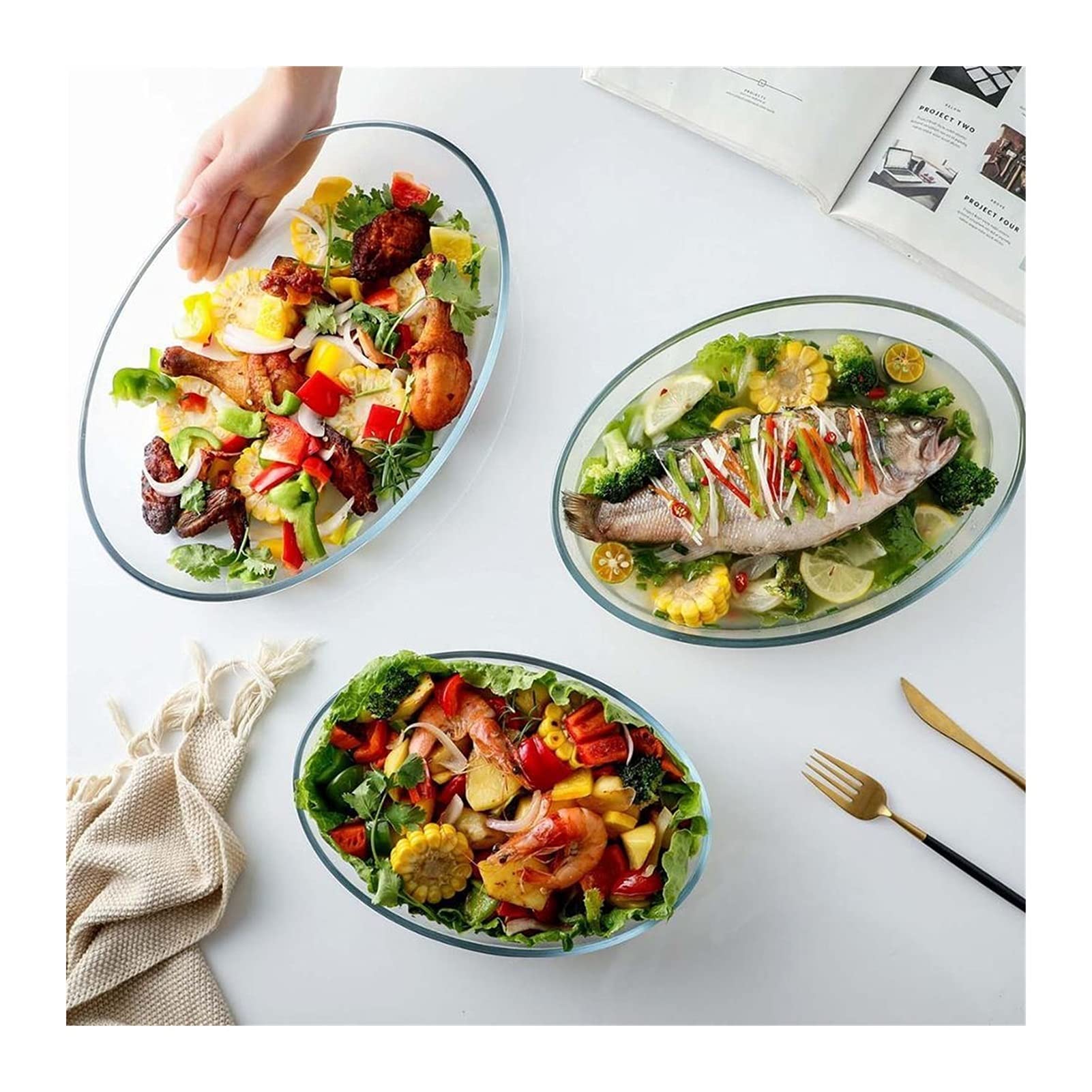 Insalatiere Alto Borosilicato Vetro Pestino Piatto Piatto Cucina Forno a microonde Forno Riscaldamento Ciotola for uso domestico Insalata di alloggio Piastra di alimentazione Plate Stoviglie 1.5 / 2 /