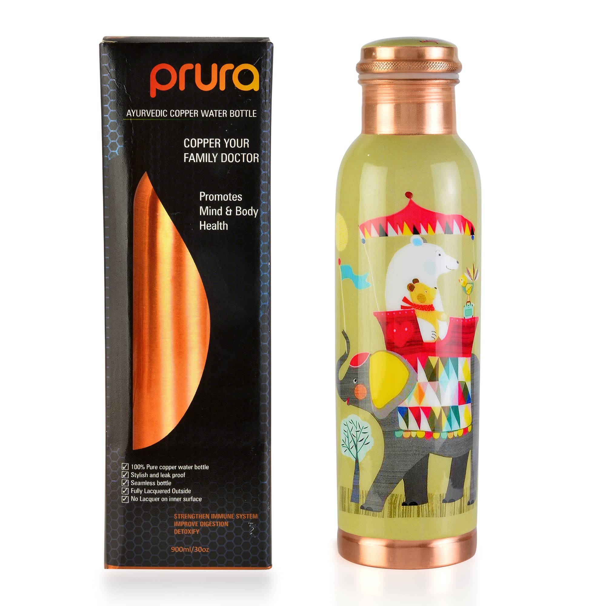 PRURA Copper Water Bottle - Leak Proof Ayurvedic Drinkware Copper Vessel for Sports, Gym, Outdoors, Yoga — image 1