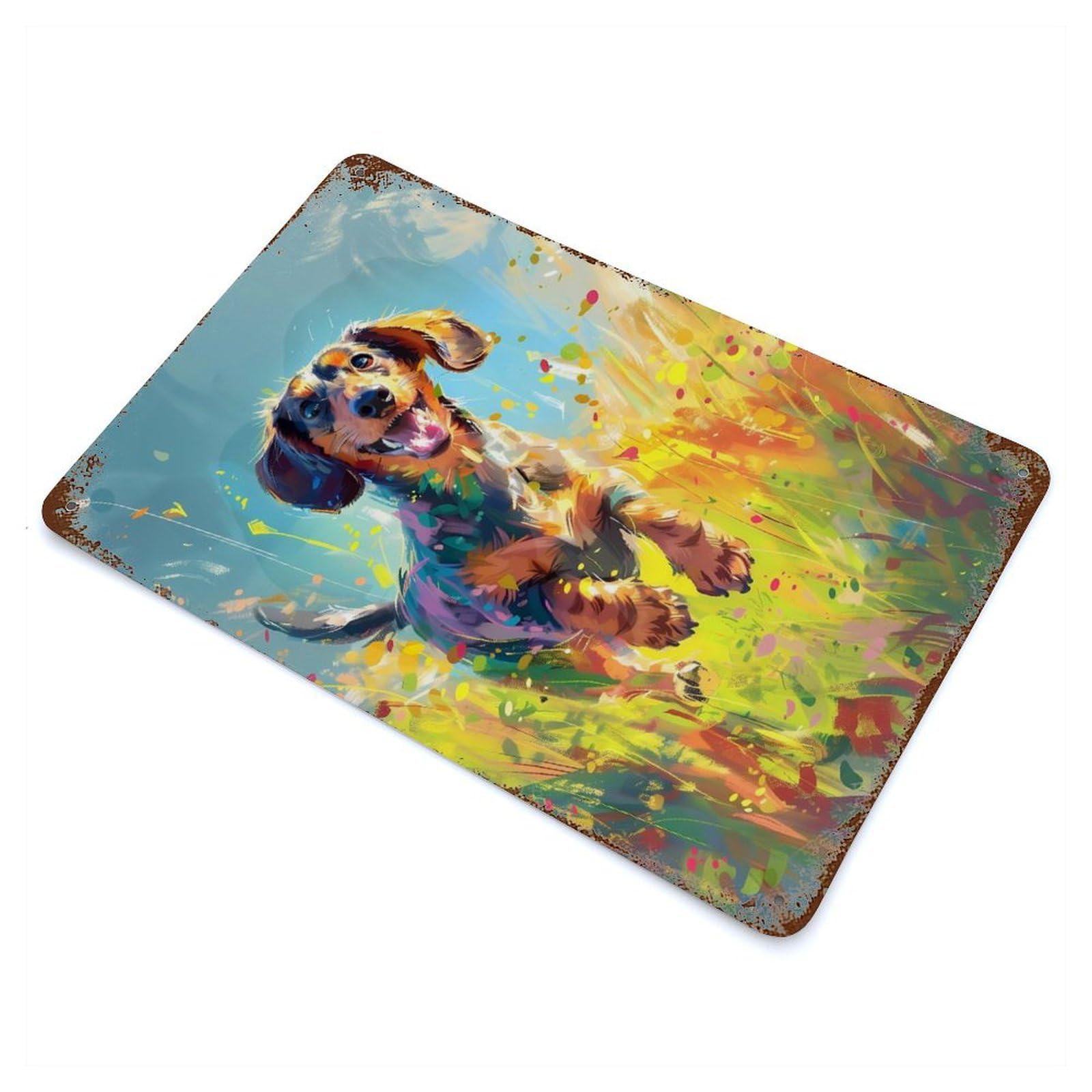 Playful Dachshund Dog Vintage Rust Metal Sign 11.8"x7.9", Classic Wall Plaque for Basement, Hobby Room And Garage Decor