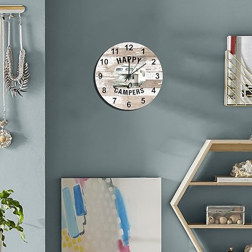 Miniatura 3 de UFunhome Reloj de pared de 10 pulgadas Happy Campers lindo caprichoso retro camper silencioso sin tictac decoración de cocina relojes de pared