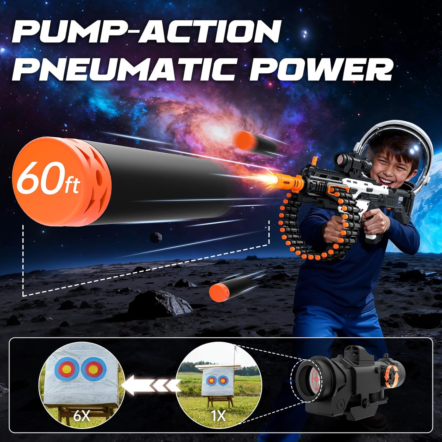 Electric Automatic Toy Gun with Scope Toy Blaster with 30-Dart Rotating Drum and 100 Foam Darts Outdoor Shooting Games Toys Gun Birthday for Teen Boys & Girls Adults - Image 3