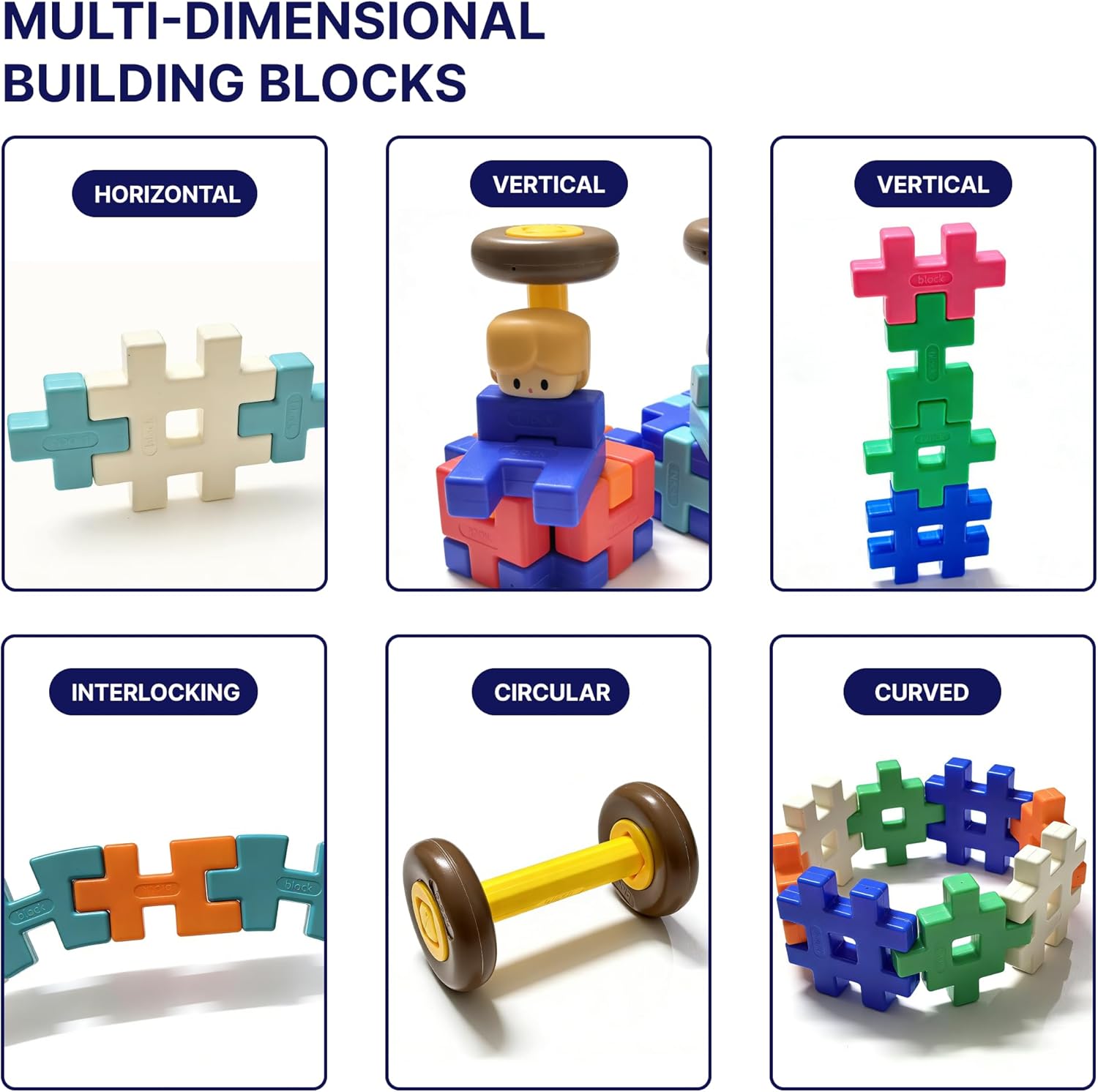 Interlocking Building Blocks for Kids, Waffle-Style Construction Toy Set with Locking Storage Case, Rainbow STEAM Educational Blocks for Toddlers & Children Ages 2-8, Creative Learning Gift