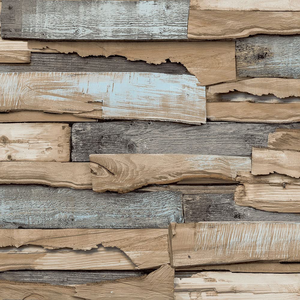 Grandeco Rustic Light Blue Wood Panel Aqua Paste The Wall Wallpaper 5411012473785