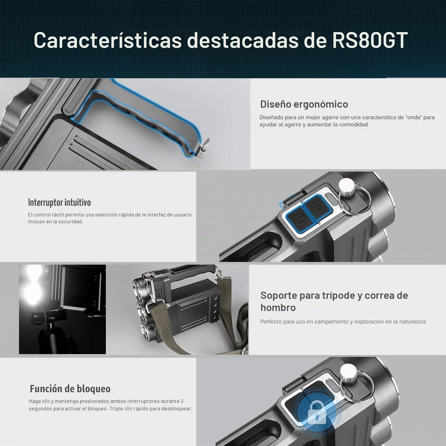 klarus RS80GT - Linterna LED recargable (10.000 lúmenes, muy clara, con función USB Out Power Bank y lámpara de mesa para camping, pesca, aventura, senderism