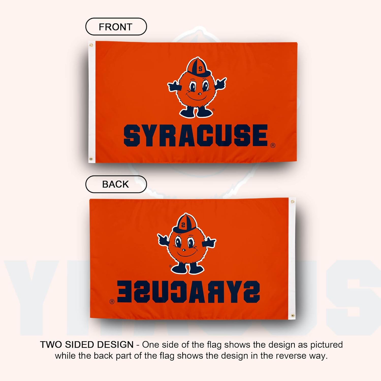 Desert Cactus Syracuse University SU Flag - 3 x 5 Feet Orange Banner, Indoor/Outdoor Durable Fabric, 100% Polyester Design (Style 5) - Image 2