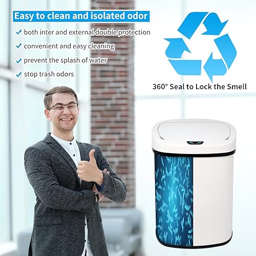 Miniatura 6 de BLKMTY Basurero de cocina de 13 galones de acero inoxidable de 50 litros, cubo de basura automático sin tacto, con sensor de movimiento, con tapa,