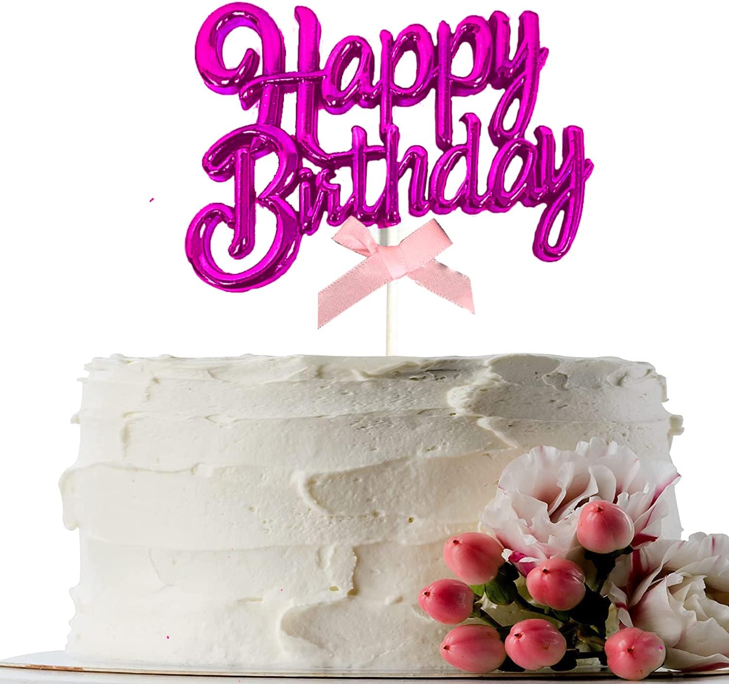 MARKQ Pink Happy Birthday Cake Topper - Birthday Party Decoration for Girls, Boys & Women - Cake Supplies