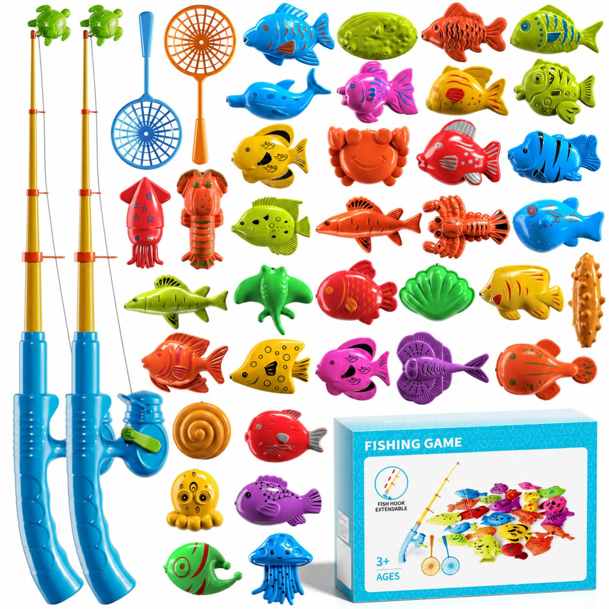 Magnetic Fishing Toys Game Set for Kids Toddlers, Bath Pool Garden Beach Outdoor Toys with Pole Rod Net, Plastic Floating Fish | Educational Water Table Bathtub Toy for Age 3 4 5 6 7 8 — image 1