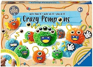 Ravensburger 18118 Be Creative Crazy Pompons Lana para Envolver Pompones de Colores y Decorar con Piezas Decorativas para Monstruos Locos, a Partir de 6 años, Amarillo, Talla única