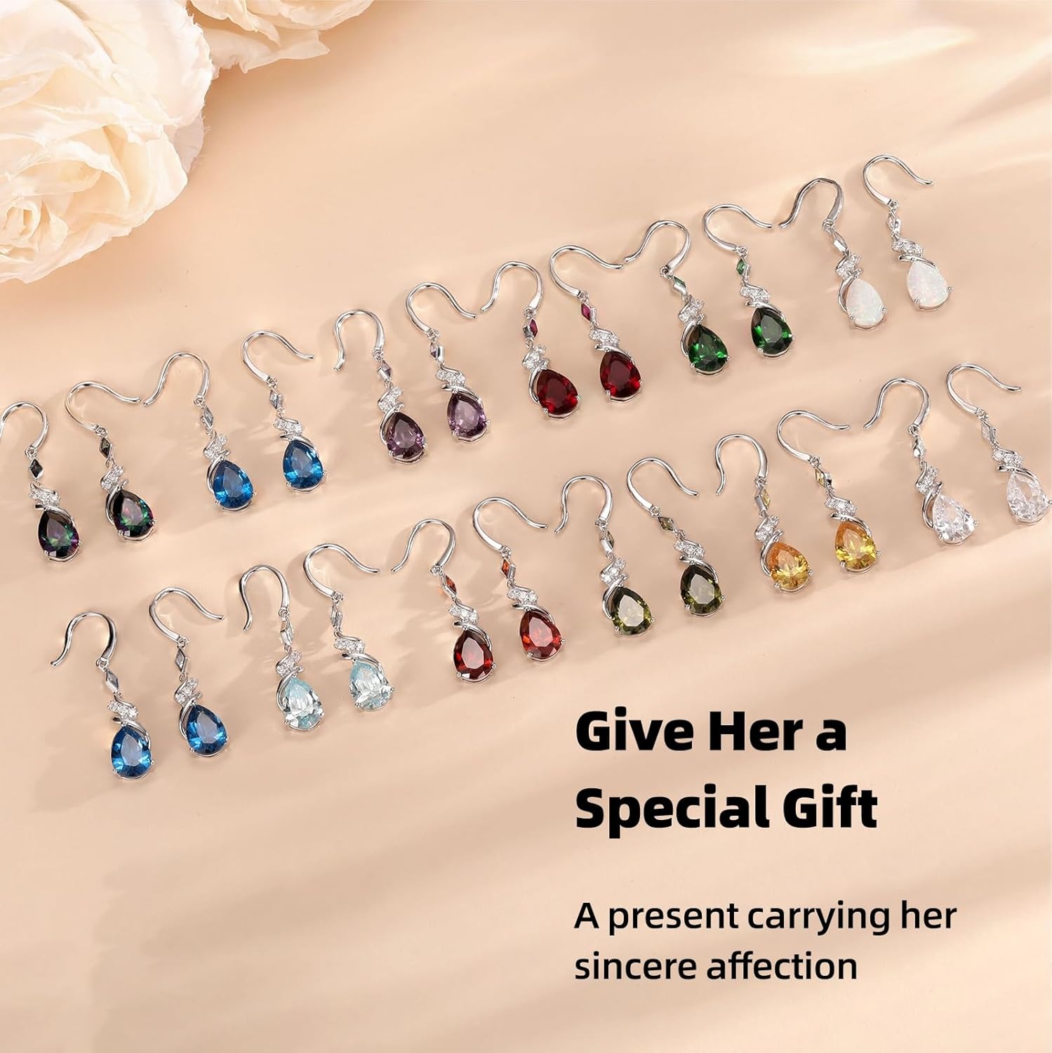 Sterling Silver Earring For Woman -Teardrop Birthstone Earring Jewelry Birthday Gifts for Women,Girlfriend,Wife,Mom - Graduation, Friendship,Birthday, Anniversary - Image 3