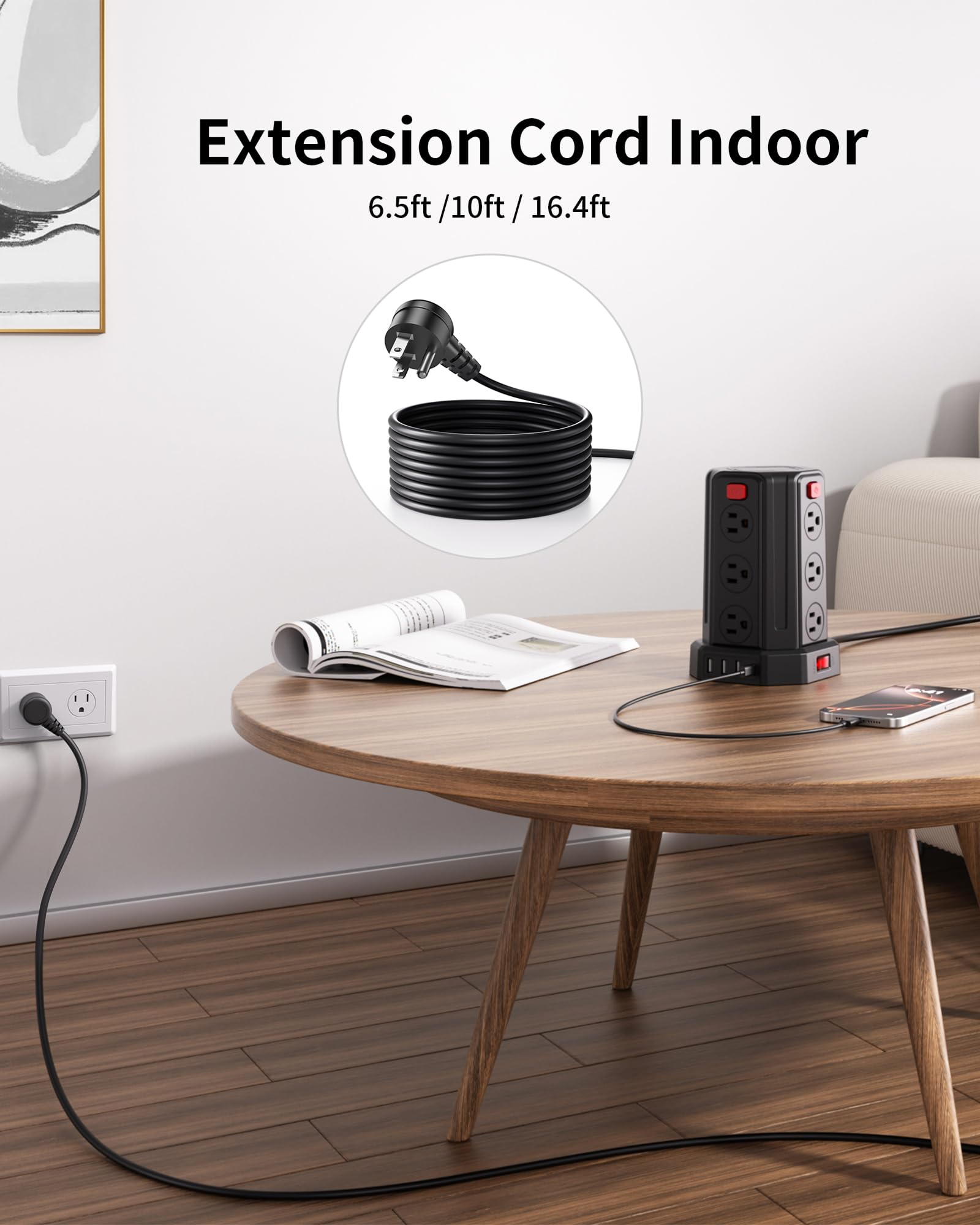 SMALLRT Verlängerungskabel, 1,8 m, mit 12 Wechselstrom-Steckdosen, 4 USB (1 USB C), Schreibtisch-Ladestation für Zuhause, Büro, Studentenwohnheim