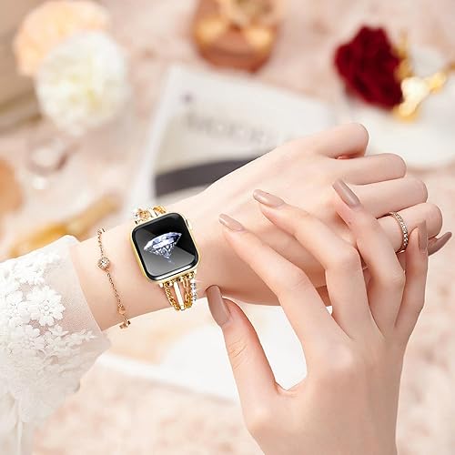 Miniatura 4 de CAGOS Pulsera de cadena compatible con Apple Watch Band de 1.49, 1.57, 1.61, 1.65, 1.73 y 1.77 pulgadas, correa delgada de acero inoxidable de metal