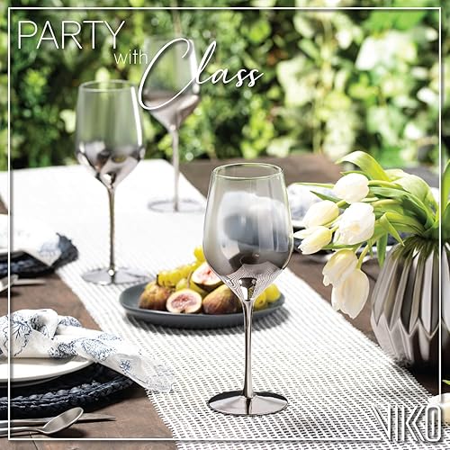 Vikko Décor - Copas de vino tinto color plateado degradado, vidrio fino, soplado a mano, tallo alto y elegante, apto para lavavajillas, taza de 21