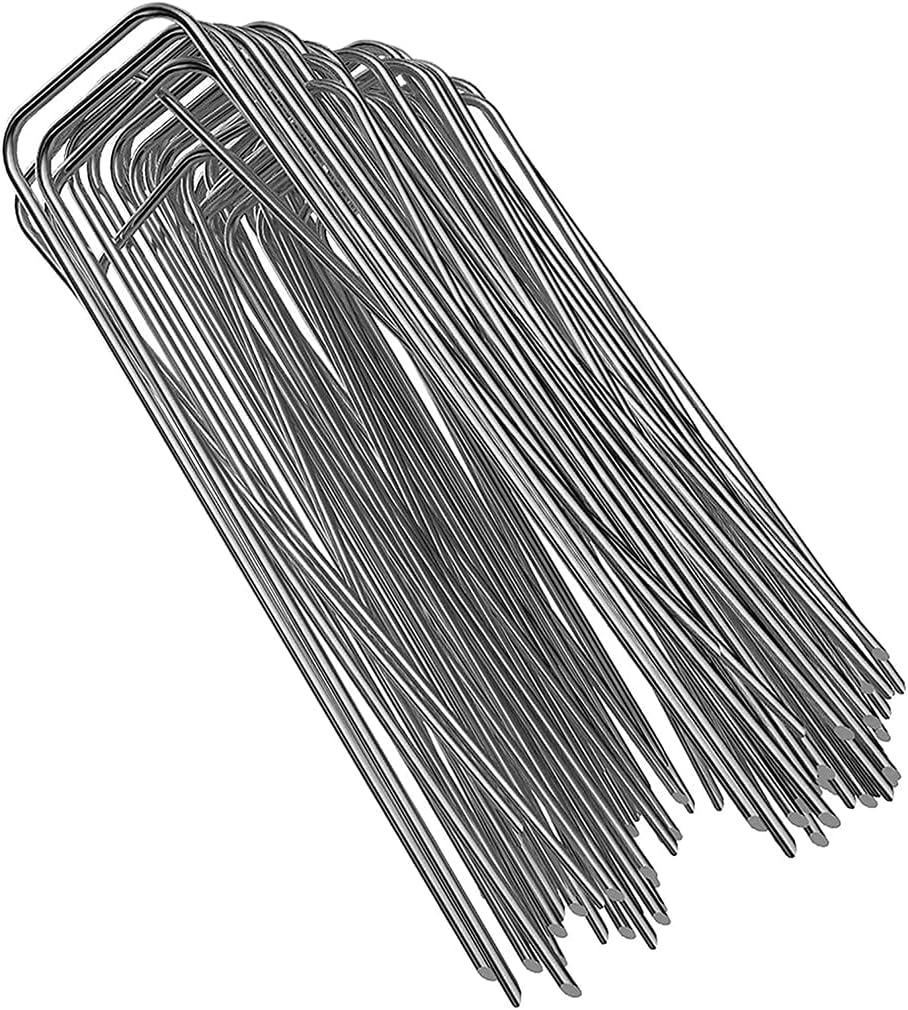 HASTHIPยฎ 50 Pcs Landscape Staples for Securing Landscape Fabric, Ground Cover or Drip Irrigation Tubing, Heavy Duty Galvanized Steel Garden Stakes Staples Securing Pegs (6 in)