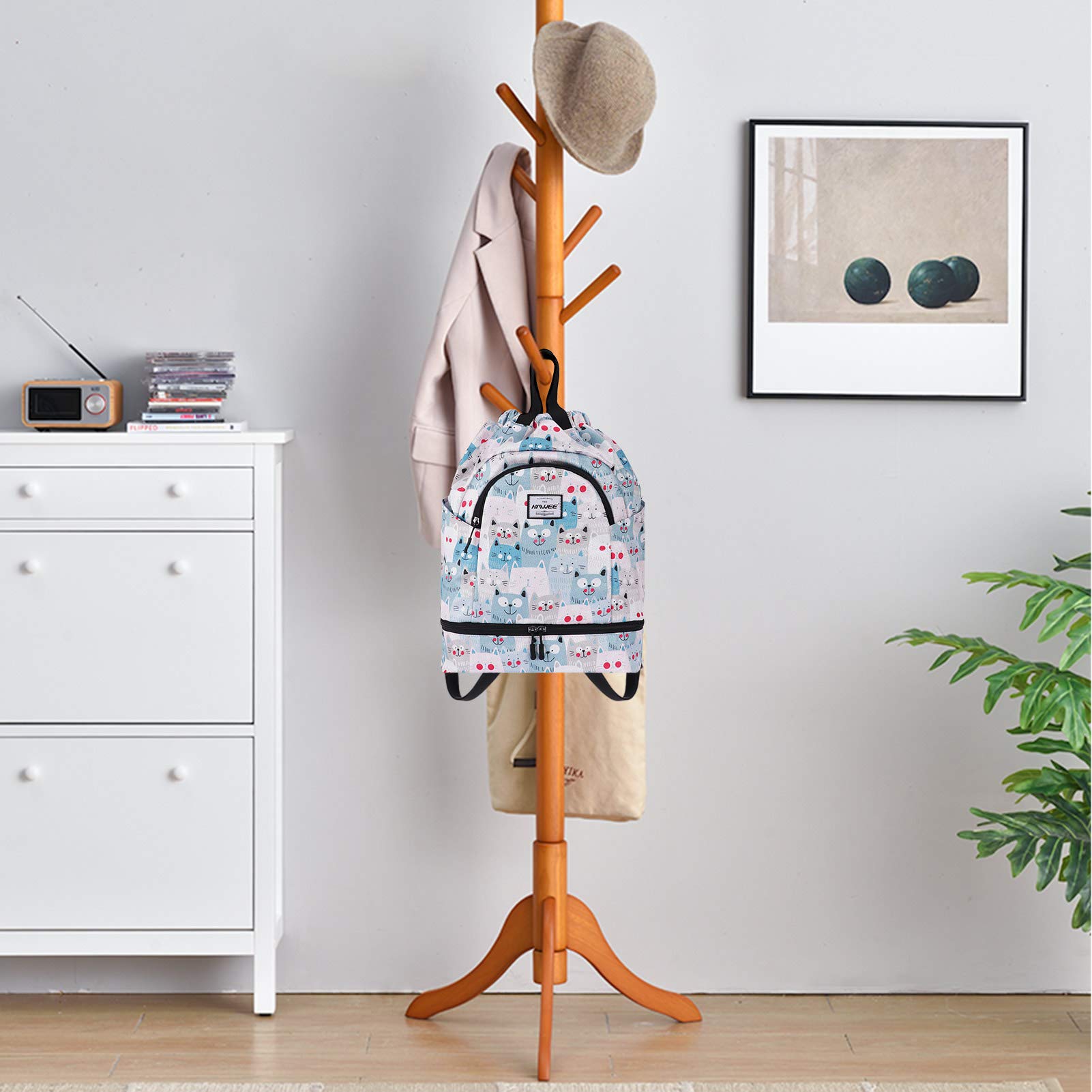 Impermeable Casual Mochila con Cordón Grande Deporte Bolso de Gimnasia Mochila de Cuerda Unisex para Mujer Hombre Vida Cotidiana Aire Libre Yoga Escuela Nadar Playa - 5