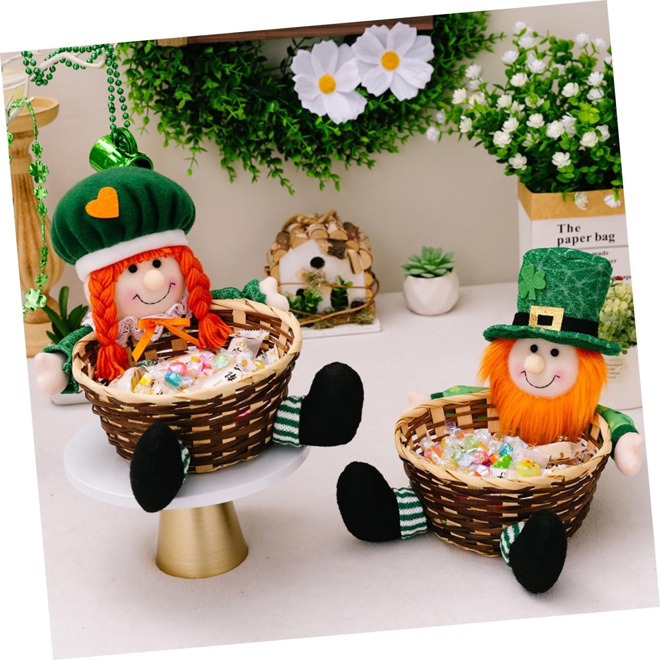 Patrick's Day Candy Basket Decorative Storage Container for Treats Festive Home Decor Multi-function Serving for Snacks and Candy for Celebrations and Parties