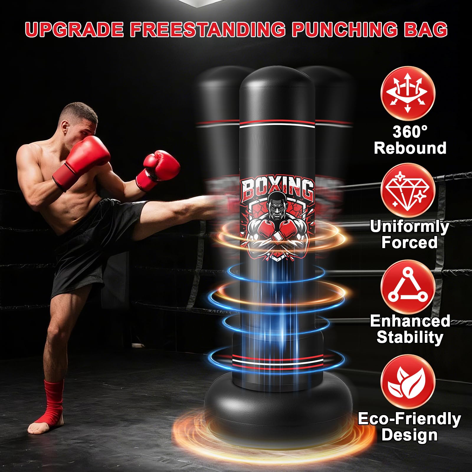 Ninonly Sacco da boxe in piedi per adulti, 190 cm, con guanti e pompa | Sacco da boxe pesante, per donne e uomini, kickboxing, MMA, Muay Thai, fitness, principianti, installazione rapida