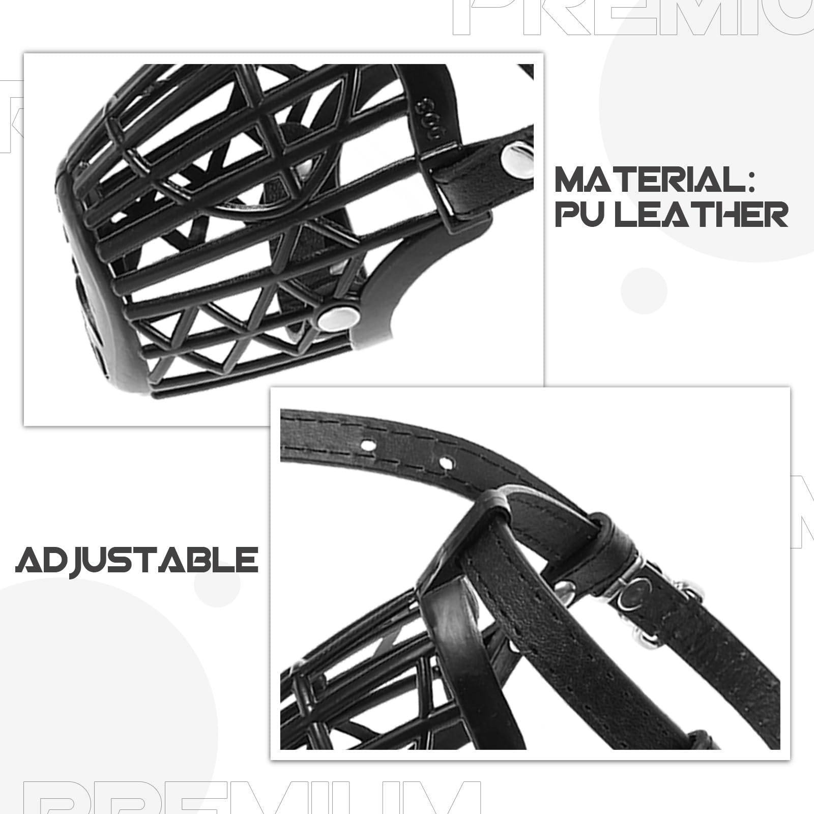 Museruola per Cani Grande in Plastica con Design a Cestello e Cinturino in Pelle Pu Regolabile, Antizona, Antiabbaio e Antiveleno per Animali Domestici