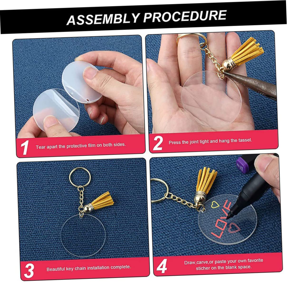 NUOBESTY 96stücke Teiliges Aus Lederquasten Und Klaren Runden Acryl-schlüsselringen Mit Kette Zubehör Für Schlüsselanhänger Handgemachte Accessoires Für Kreative Projekte