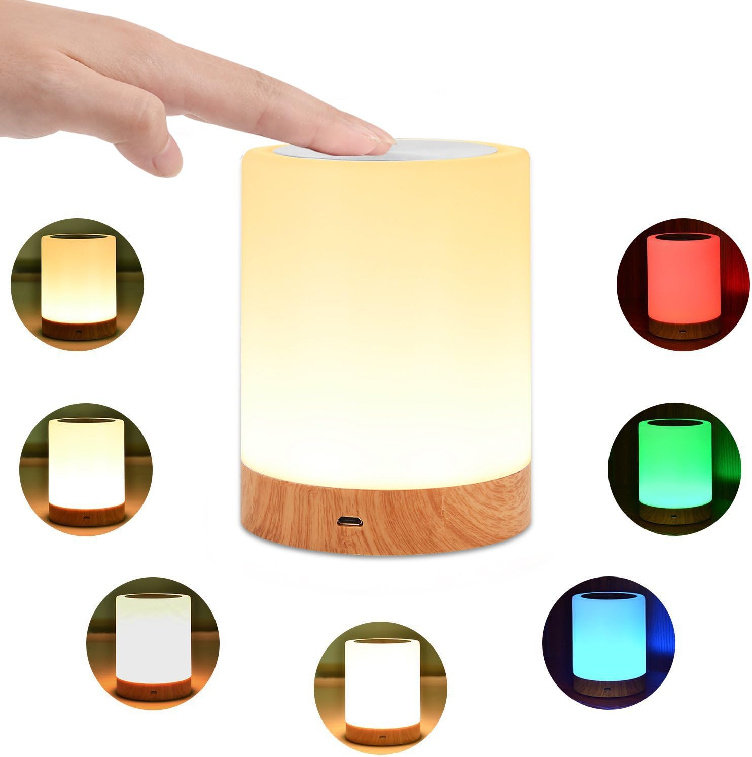 KMASHI Night Light, Bedside Table Lamps for Bedrooms, LED Rechargeable Portable Touch Lamp with Dimmable 2800K-3100K Warm White Light & Color Changing RGB
