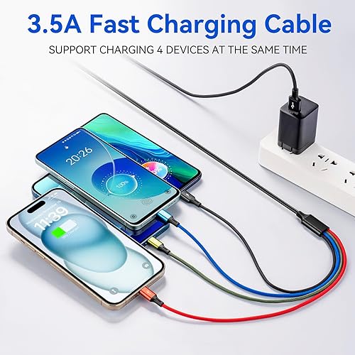 Miniatura 2 de Minlu - Cable de carga Multi USB 4A 4 en 1 con adaptador de doble teléfonoUSB Cpuerto micro USB para teléfonotabletaSamsung GalaxyGoogle