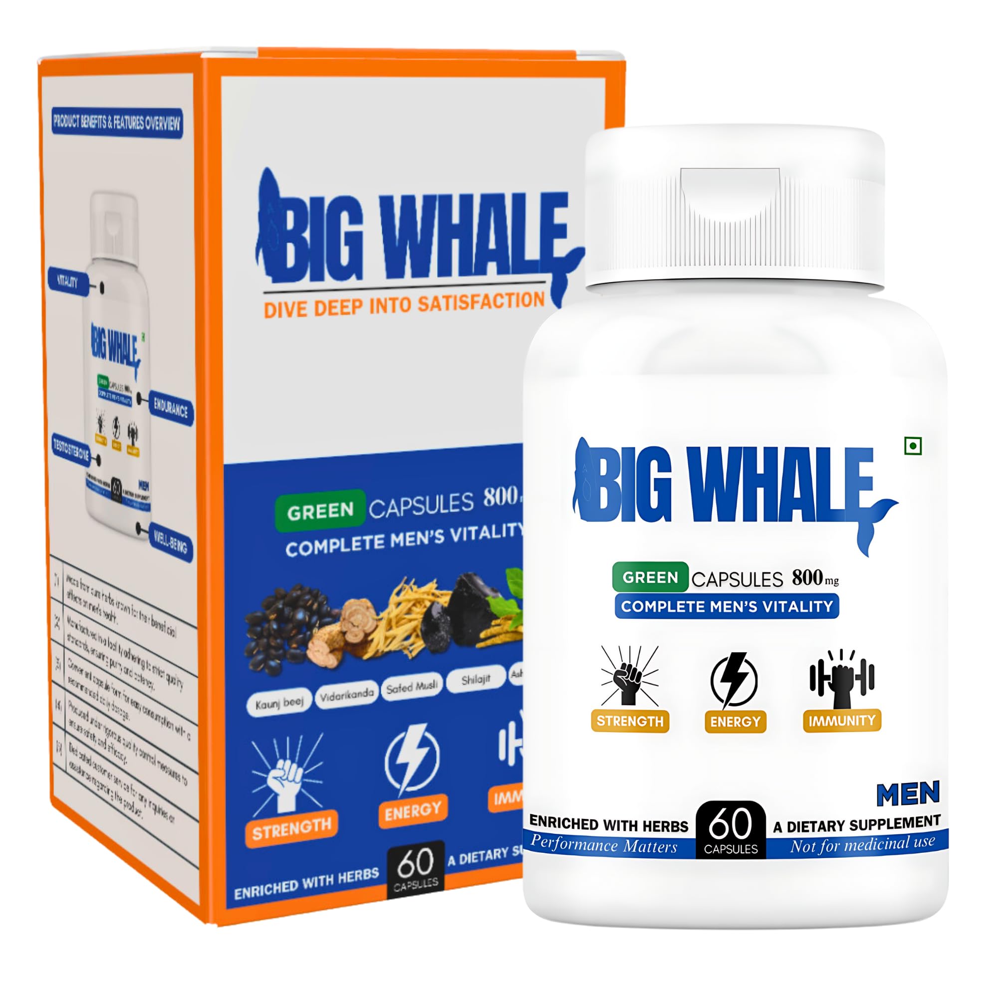 Big Whale Natural Stamina Booster Capsules for Men - 150mg Shilajit Extract - Energy, Vitality & Endurance Enhancer - Herbal Supplement for Strength & Performance - 60 Capsules (B0D7TJM7GR) Amazon Price History, Amazon Price Tracker