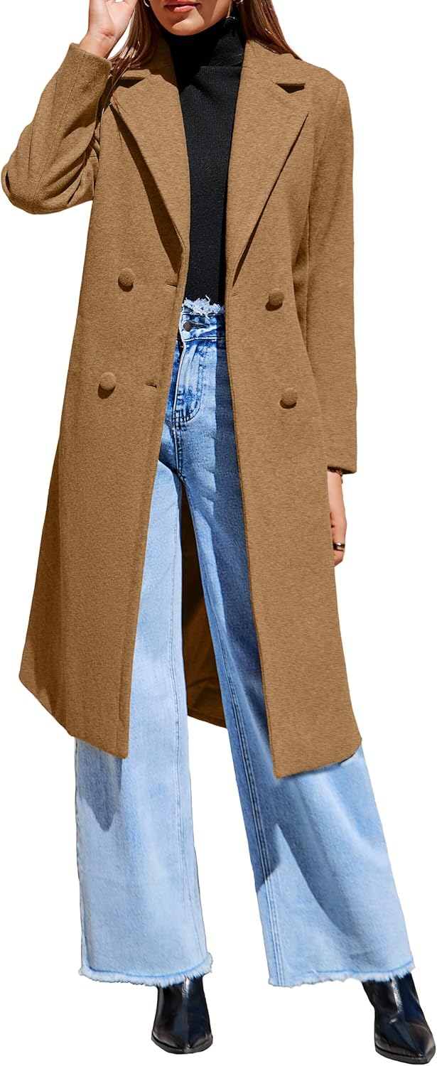 Simplee Women's Winter Lapel Collar Pea Coat Double Breasted Long Overcoat Trench PeaCoat With Belt