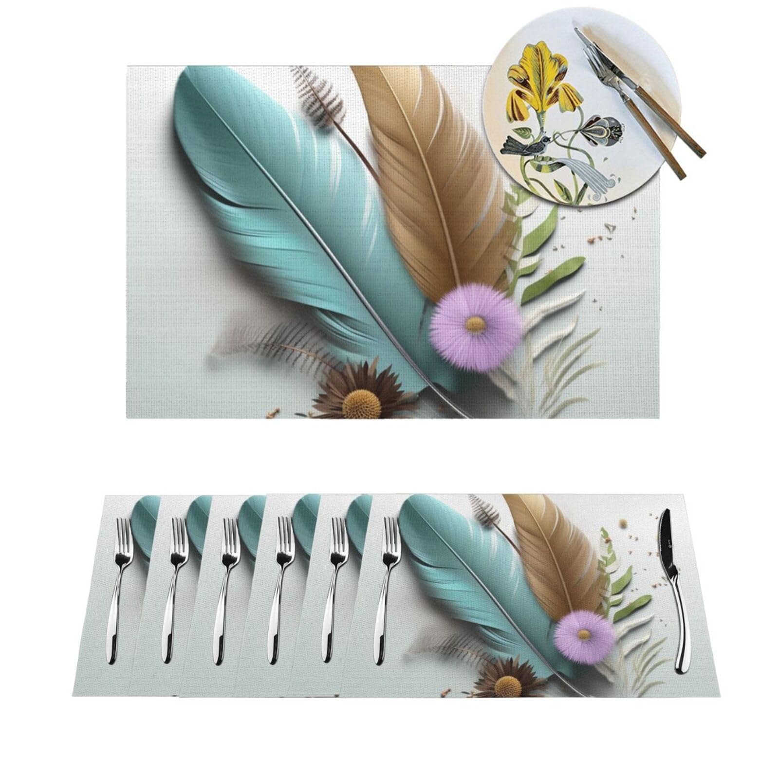 Set de table fleur et plume pour décorer la cuisine et la table basse du salon