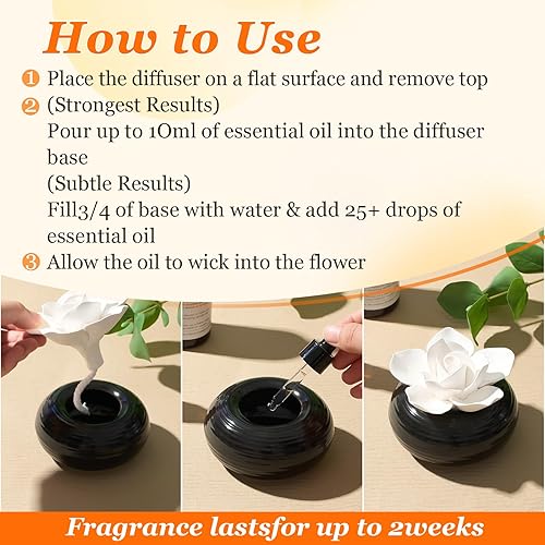 Miniatura 2 de Honeydak Difusor pasivo de aceite esencial de flores de piedra blanca de cerámica con recipiente, no eléctrico, hecho a mano, decorativo, decoración