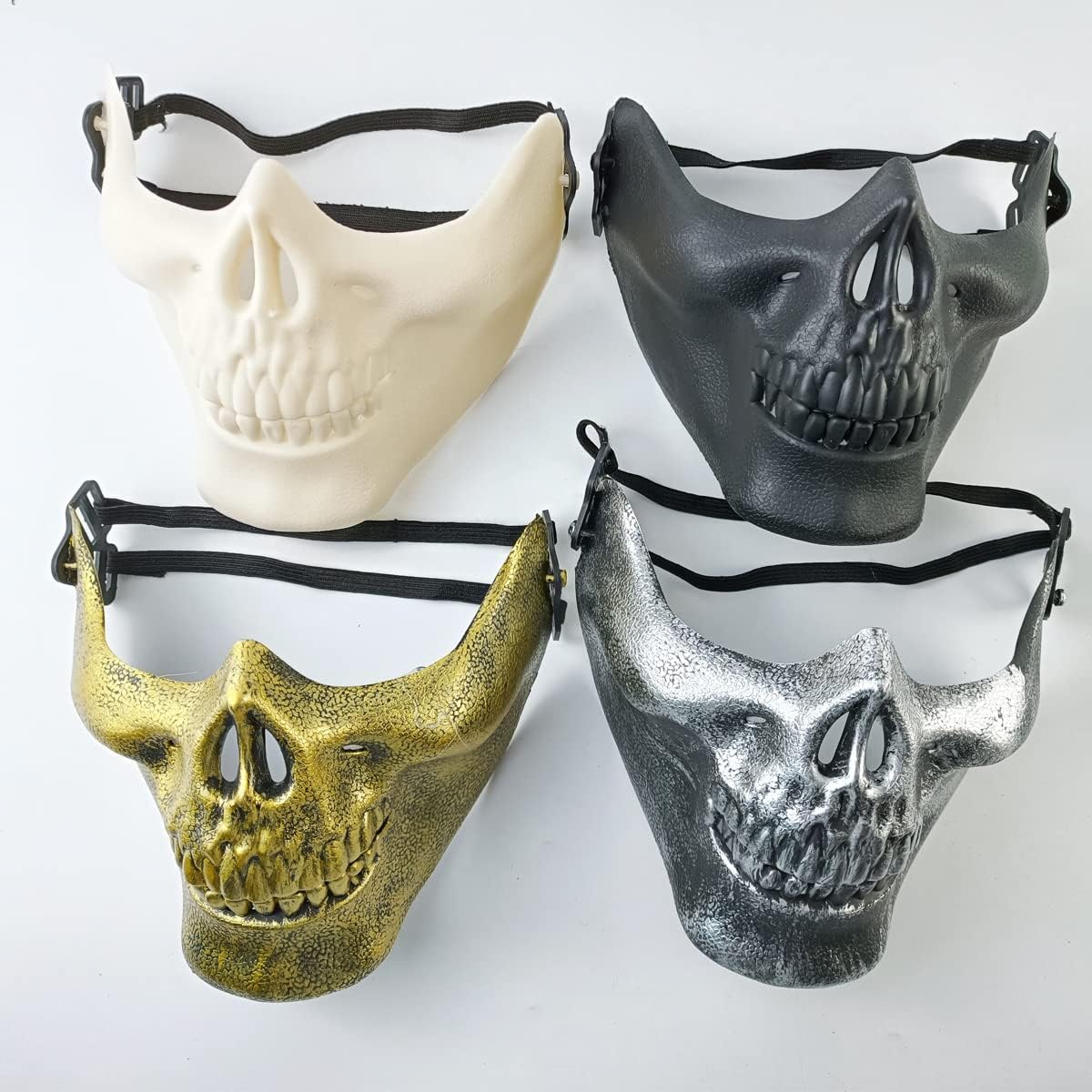 Miniatura 5 de YOOHUA 4 máscaras de esqueleto de calavera, máscara de esqueleto de media cara para Halloween, juego de caza, CS, fiesta de disfraces, mascarada,