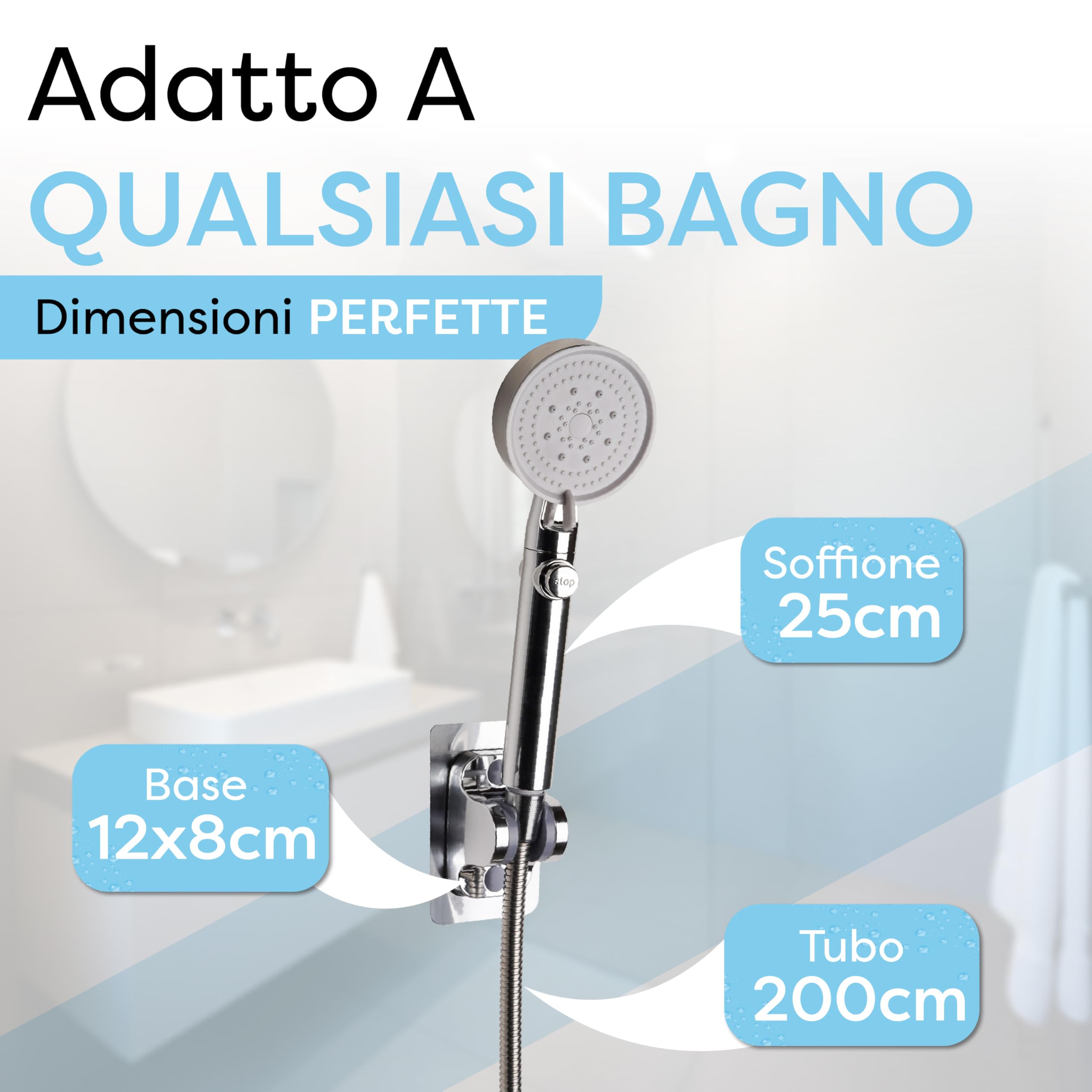 Doccetta Multiuso con Pulsante Stop Acqua, Tubo Flessibile 1,5 m e Supporto Adesivo Senza Forare – Ideale per WC, Bidet, Pulizia Bagno, Lavaggio Animali e Uso Quotidiano