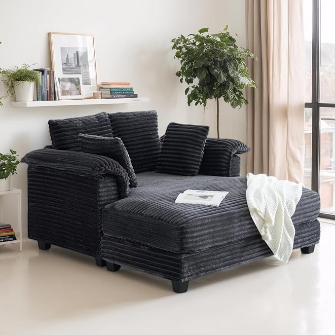Sillón Lounge 142 cm Corduroy Gris Oscuro miniatura 3