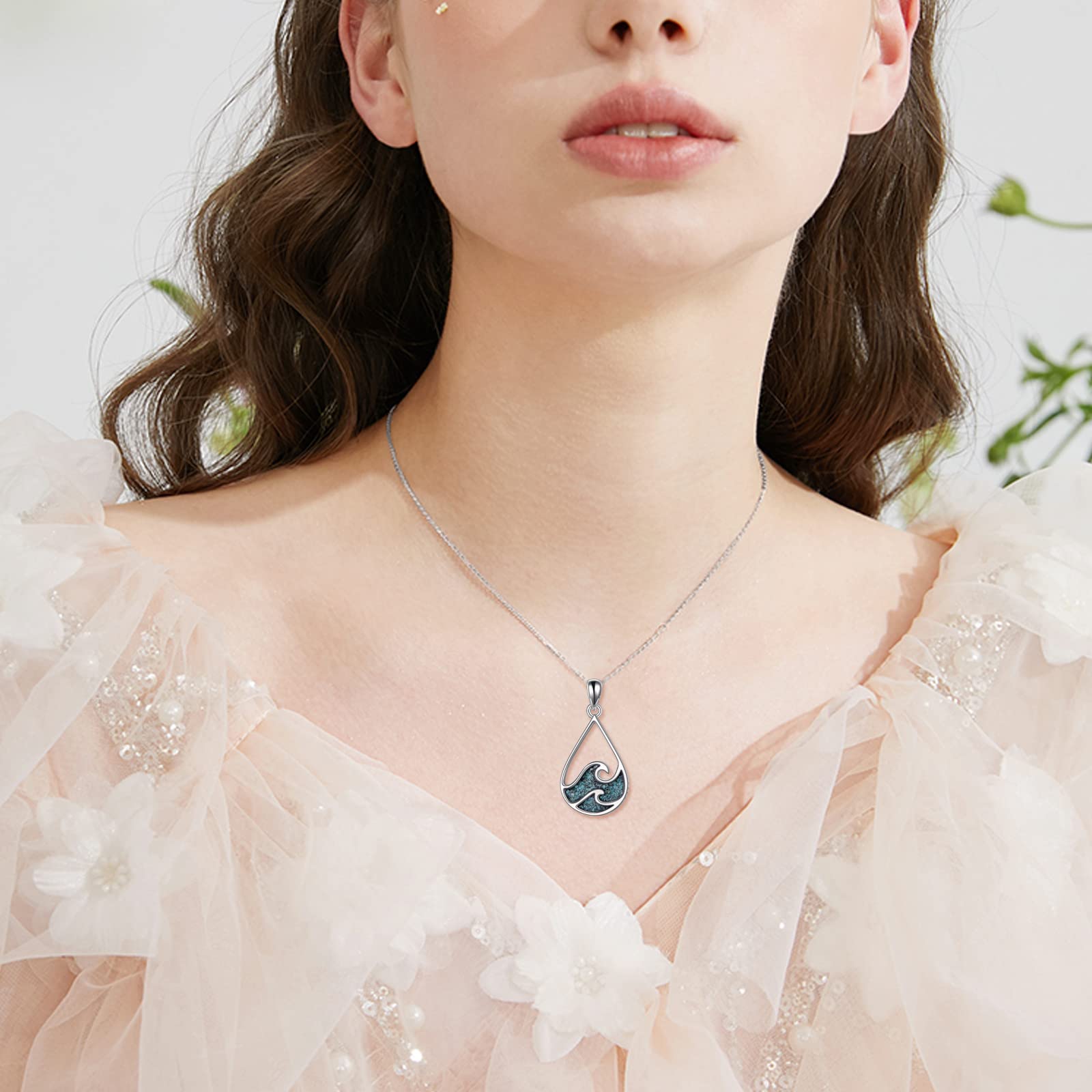 YFN Ozean Welle Halskette Sterling Silber Türkis Anhänger Kette Strand Schmuck Sommer Thema Geschenke für Damen