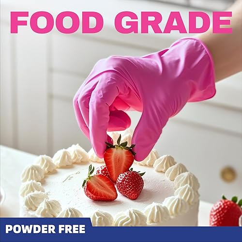 Beastek Nitrile Disposable Exam Gloves, 4Mil 100Ct Powder-Free Latex-Free Food-Safe for Cooking Medical Esthetician, Hot Pink((Hot Pink) X-small)