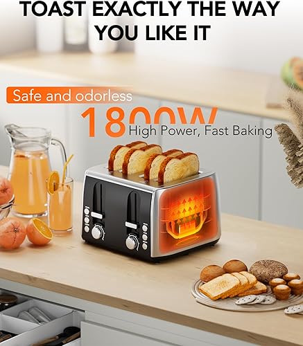 Miniatura 2 de Tostadora de 4 rebanadas, paneles de control dobles de 6 ajustes de sombra, tostadoras de ranura extra ancha con bandejas de migas extraíbles,