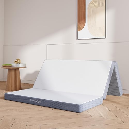 Sweetnight 4-Inch Tri-Fold Memory Foam Mattress, Twin Foldable Mattress with Washable Cover, Medium-Firm Feel, Non-Slip Bottom, Ideal for RV Travel, Camping, Guest Room, Floor Use - Twin - 4 Inch - White