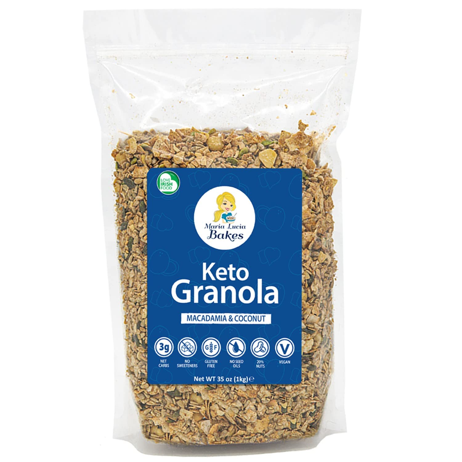 Gluten Free Low Carb Macadamia & Coconut KETO Granola Large 35oz - No Added Sugar or Sweetener - Ideal for Diabetics - Natural Breakfast Cereal
