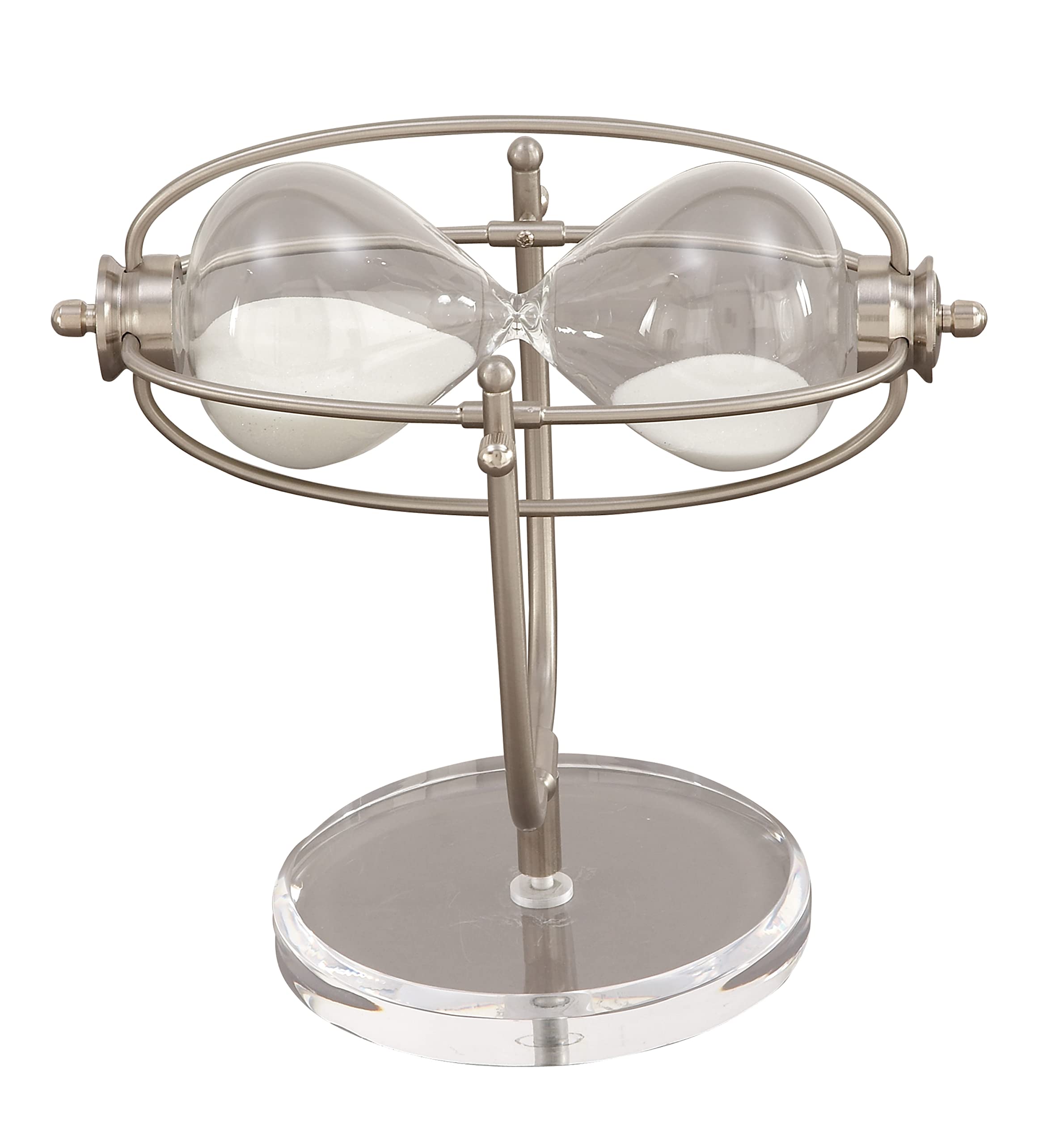 Deco 79 Clessidra in acrilico con gabbia in ferro girevole, vetro in plastica e metallo, argento, 15,2 x 15,2 x 30,5 cm (lunghezza x larghezza x altezza)