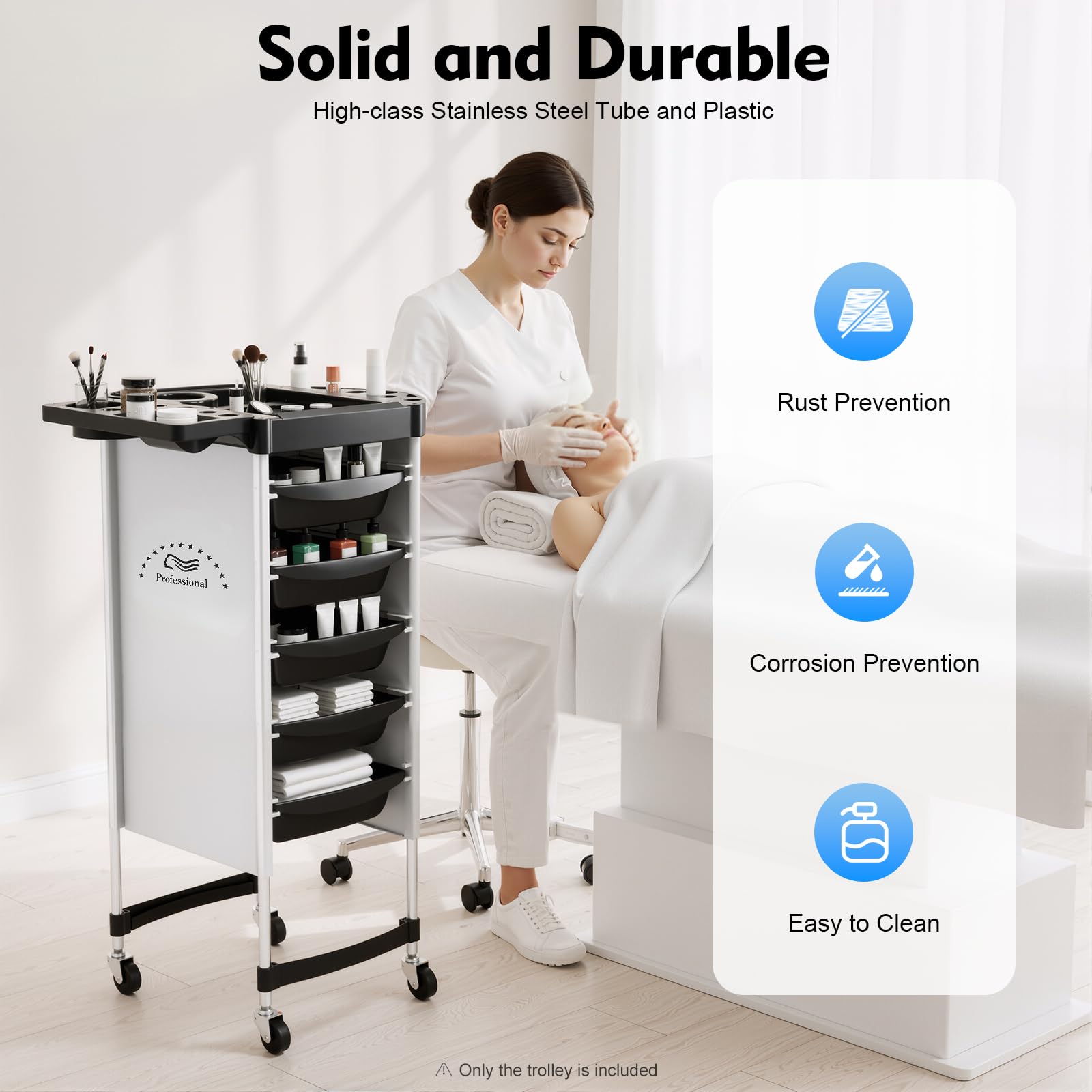 Carrito de salón de 6 niveles con cajones | Carro de peluquería con ruedas | Carrito de servicio | Carro de trabajo para salón | Carro de peluquería para estilista y peinado (Blanco)