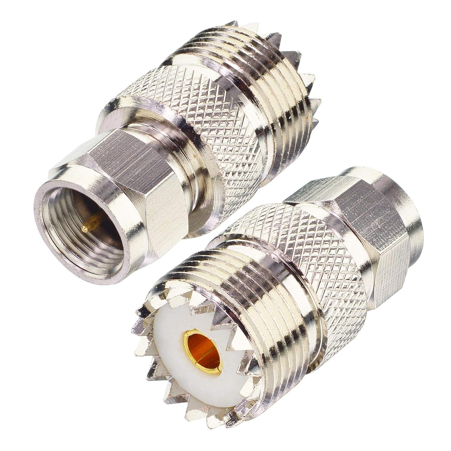 Boobrie 2-Pack F Male to UHF Female SO239 Coaxial Adapter UHF SO-239 to F Type Antenna Connector for TV Antenna RG-6 Cable Wireless LAN Devices Wi-Fi Radios External Antenna