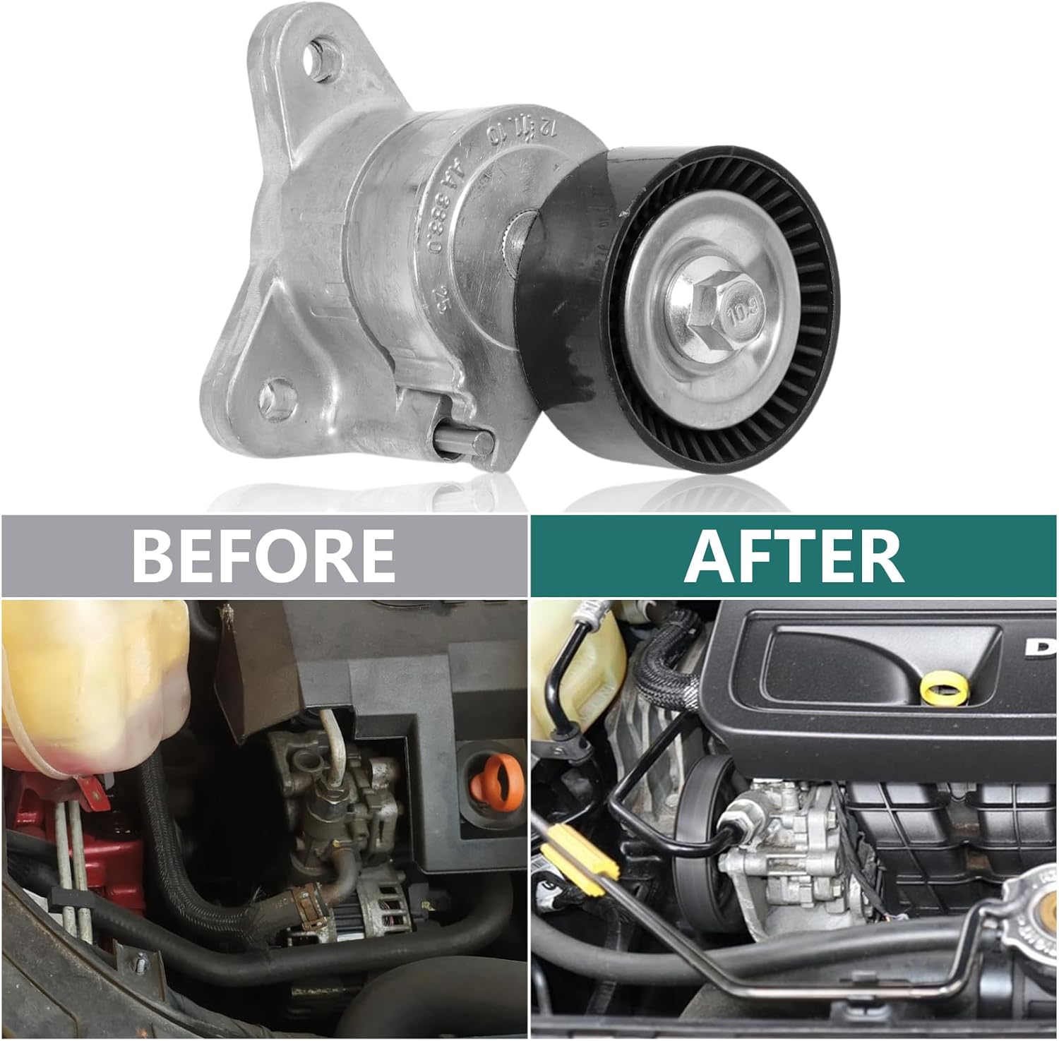 Drive Belt Tensioner & Pulley Kit Compatible for Journey Avenger 2009-2014 rive Belt Tensioner for Caliber 2008-2012 Compass Patriot 2008-2016 Replaces#1345A008, 1345A059, 1345A060 39053