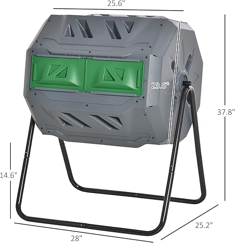 Miniatura 25 de Outsunny Cubo de compostaje giratorio de doble cámara 360° para exteriores, 43 galones, amarillo Negro -,Naranja,Amarillo,Verde,Gris,claro