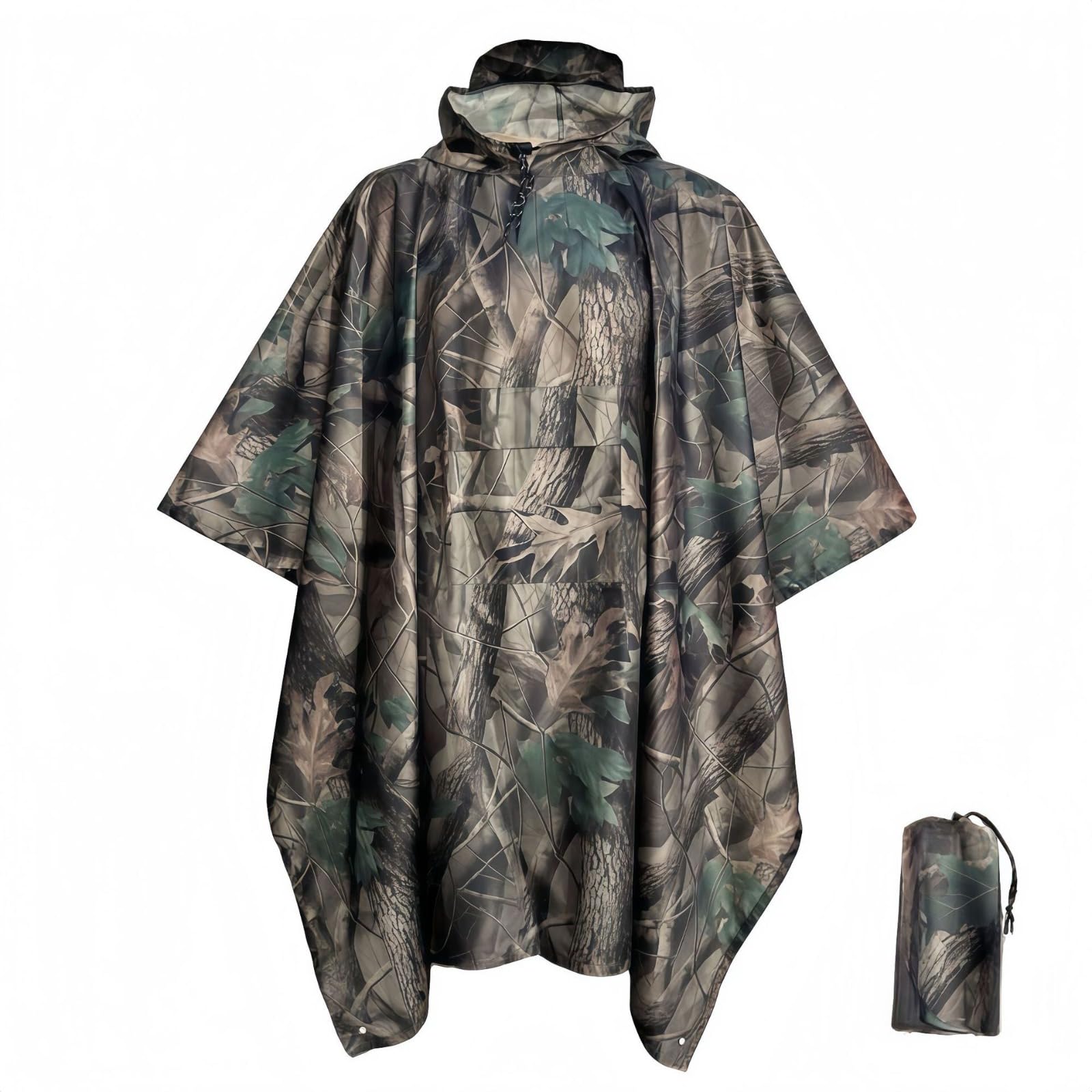 Regenponcho Wasserdicht Wiederverwendbar Leichte Jacke mit Kapuze, 3-in-1 Tarp & Stuff Sack für Camping, Wandern, Radfahren, Reisen - 210T PU3000mm