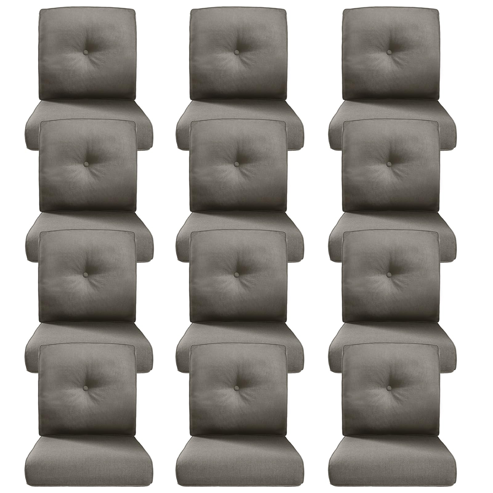 Luxury 4" Thick Outdoor Cushion Set of 12 - 22x24 Patio Furniture Cushions with 28D High-Density Foam, Water-Resistant &amp; Fade-Resistant Fabric, Removable Covers for Patio Furniture Sofa Couch -Grey