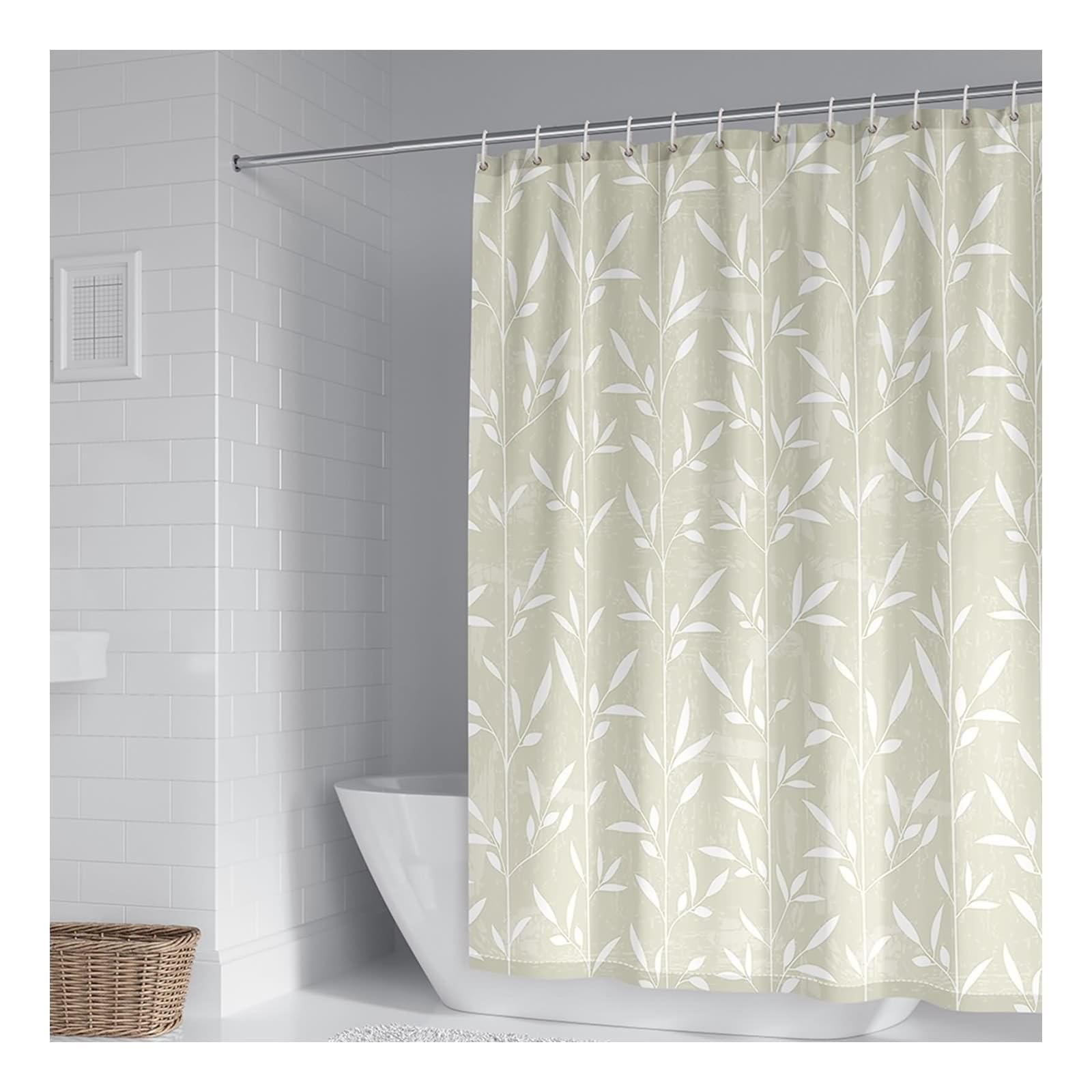 Rideau de douche anti-moisissure lavable en polyester imperméable gris motif feuilles 1,2x1,8m