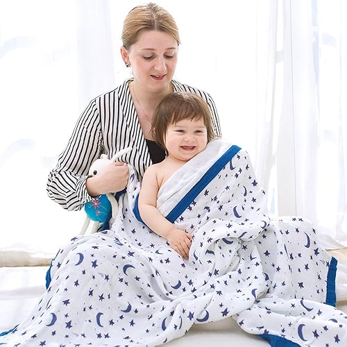 Miniatura 2 de Manta de muselina de cielo estrellado, viscosa de bambú, manta de verano de algodón para niños pequeños, de gran tamaño, 47 x 47 pulgadas, manta de