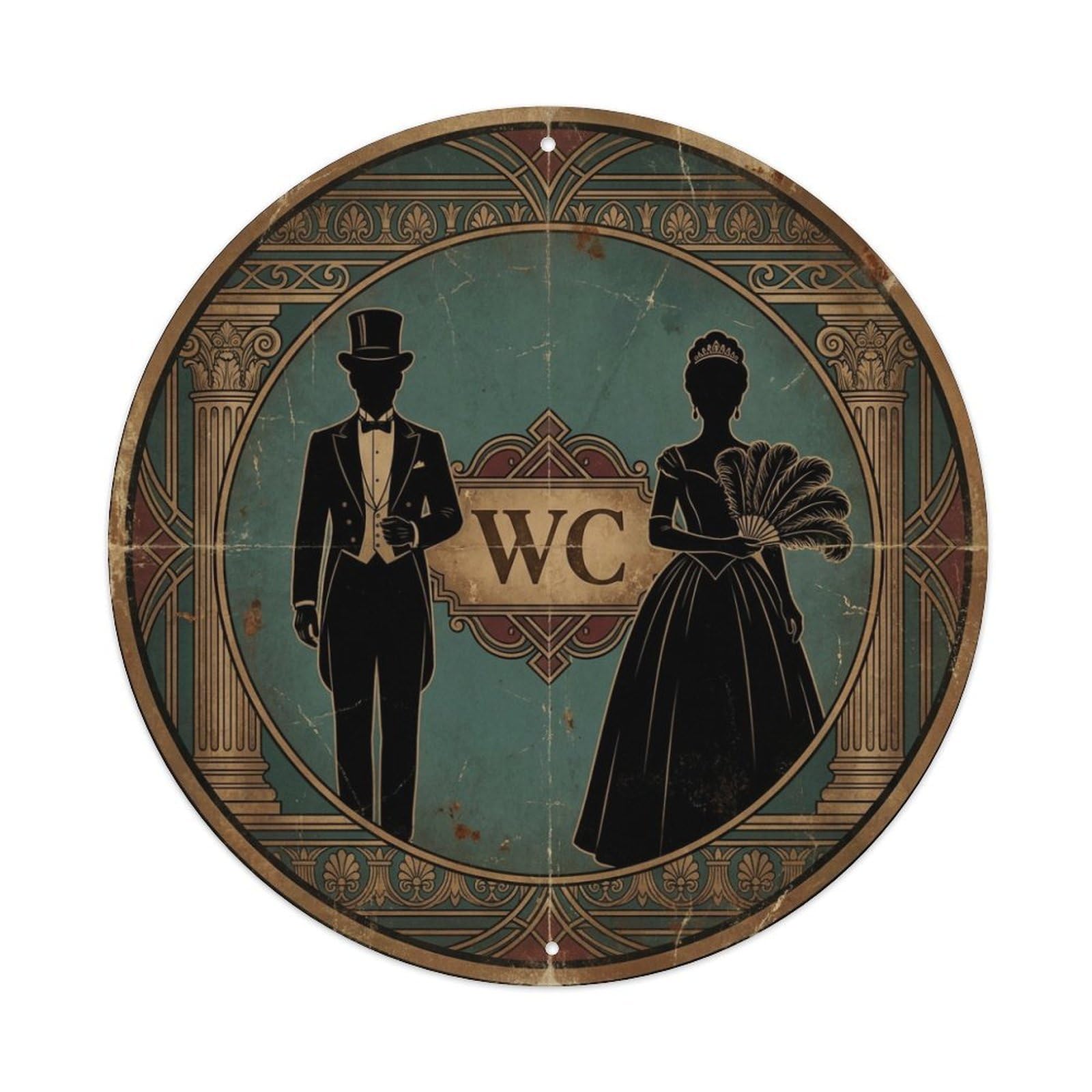 WC Art Deco Restroom Sign Ladies Gents Metal Tin Sign