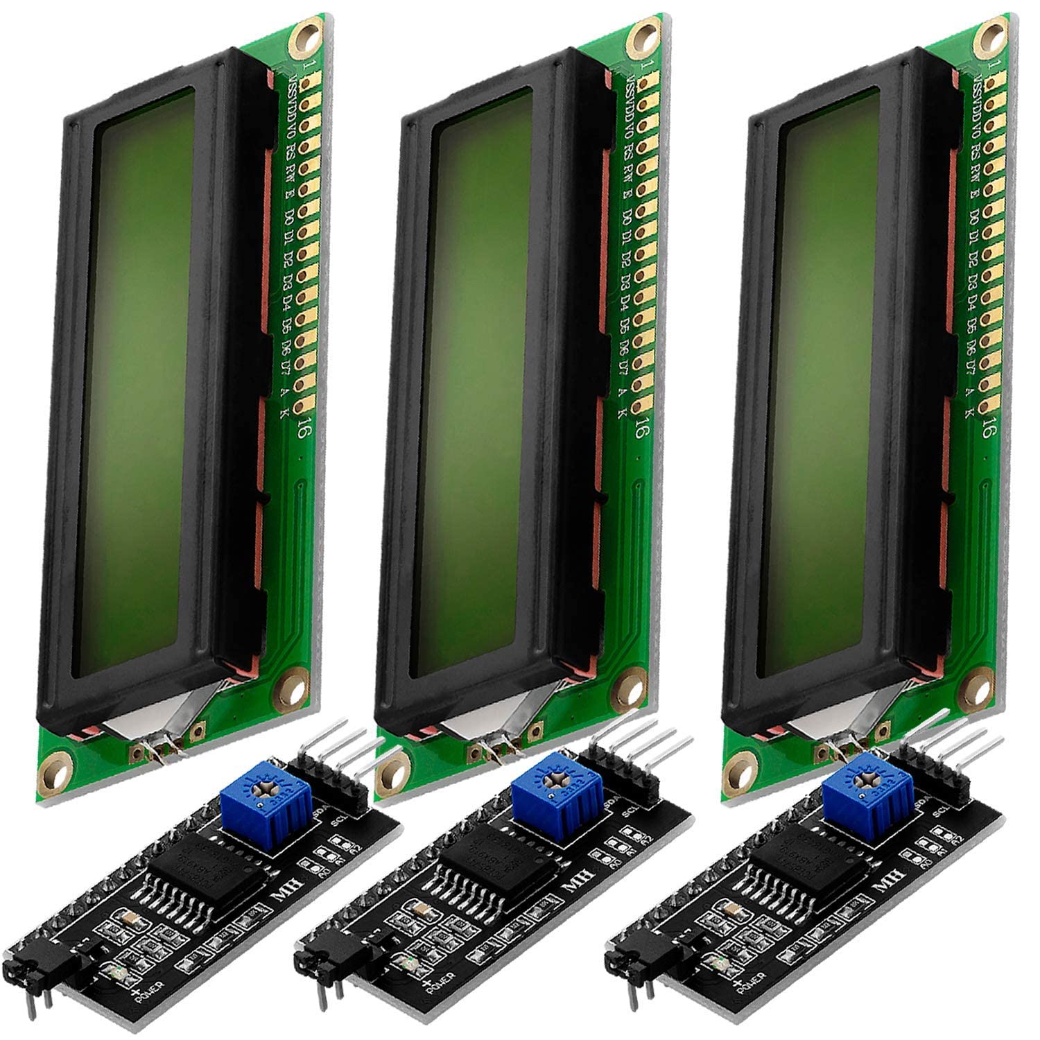 AZDelivery 5 x HD44780 16x2 LCD Moduł Wyświetlacz Bundle z I2C Interfejs 2x16 kompatybilny z Arduino i Raspberry Pi w tym E-Book! (z Zielonym Tłem i Czarnymi Znakami)