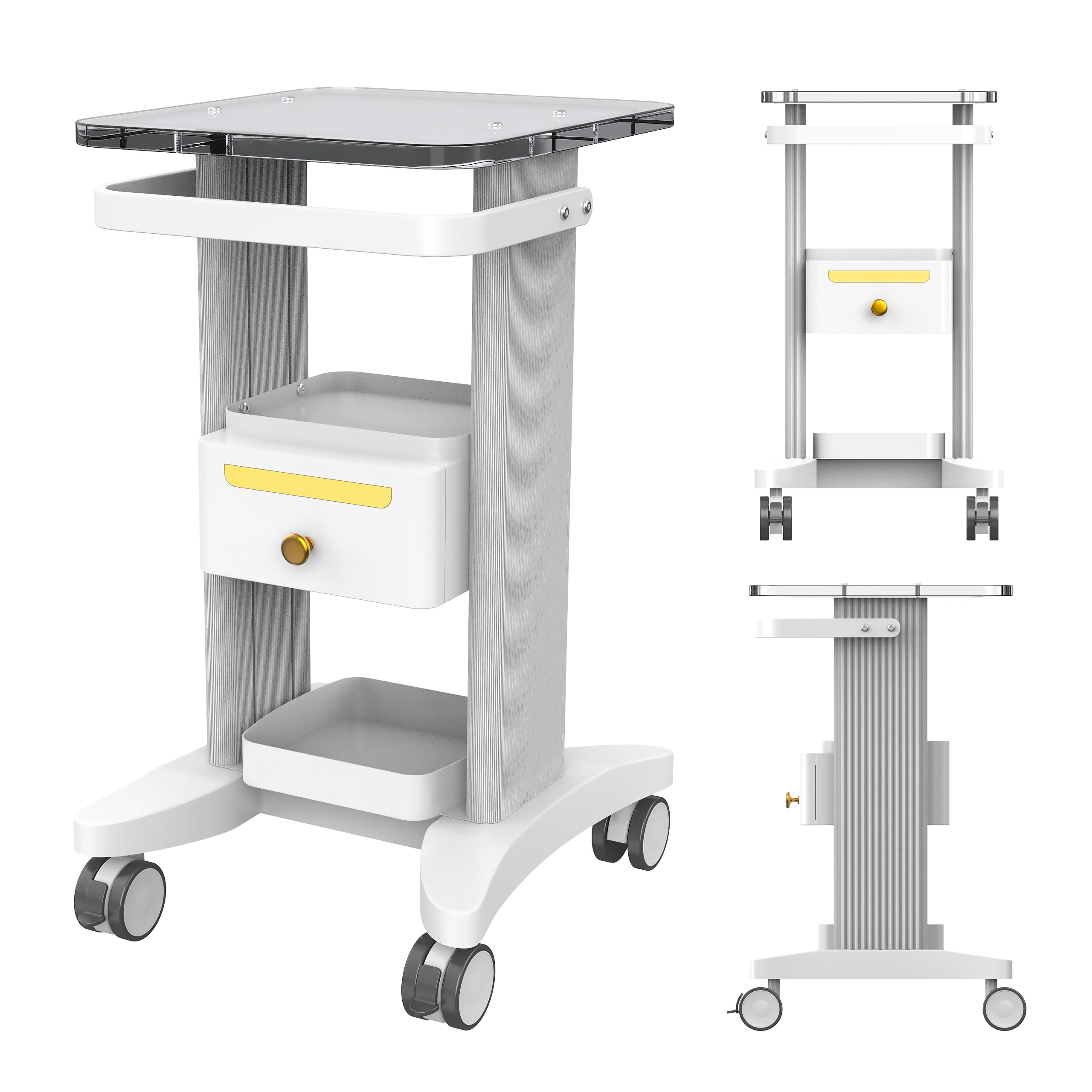 Carrito médico profesional con cajones, 3 niveles, capacidad de 198 libras, carrito portátil con ruedas para el hogar, spa, hospital, oficina, clínica (blanco)