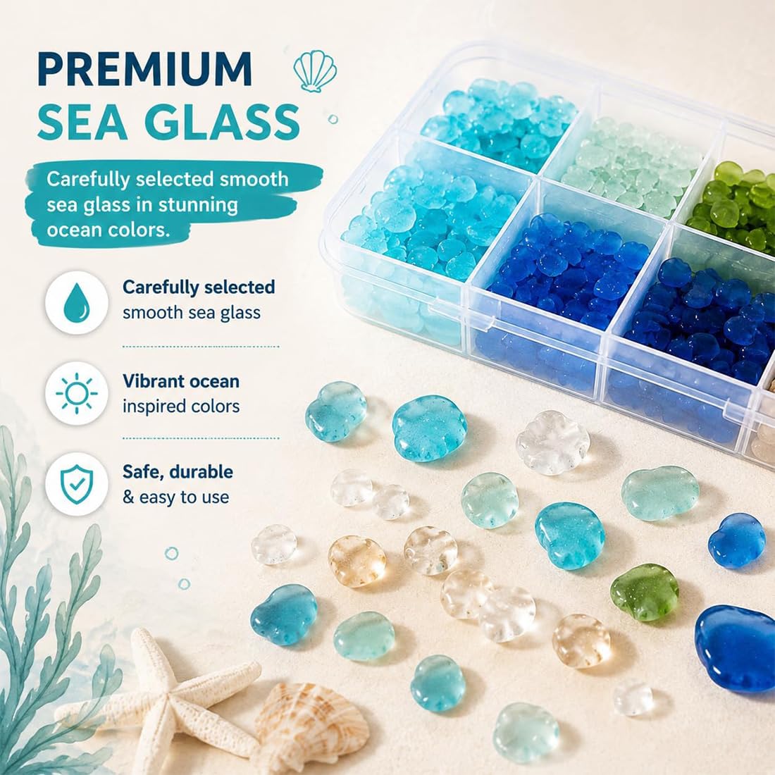 ELMVAR DIY-Set für Meerglas-Mosaikkunst, Set mit Meeresschildkröten-Motiv, Bastelset im Ozean-Design mit bunten Glasstücken (SetＡ)
